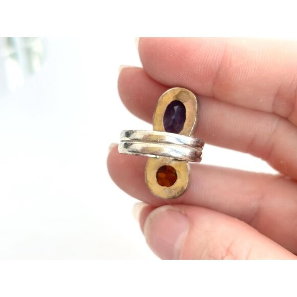 Blue Topaz & Natural Baltic Amber Modernist Sterling Silver Vintage Ring sz 5.75 - Picture 9 of 10